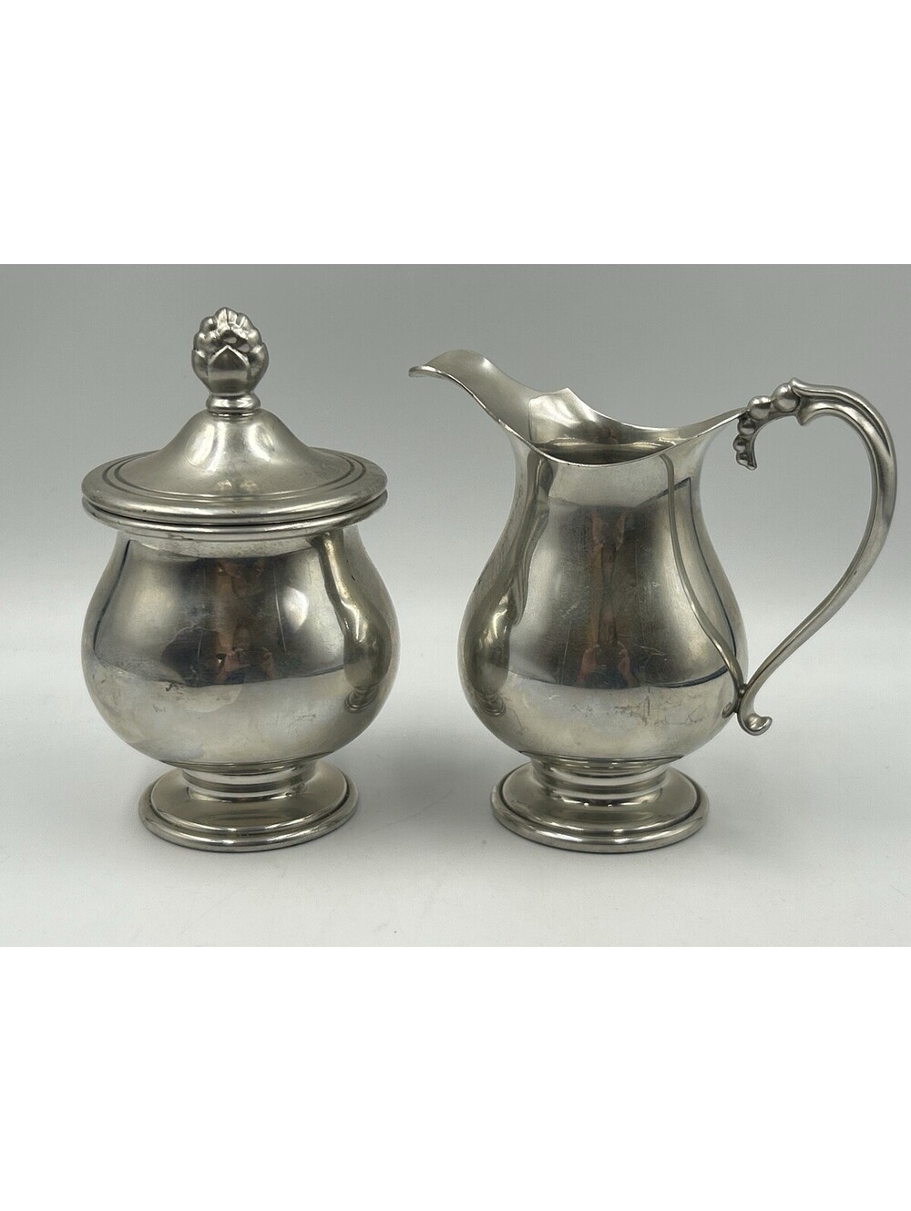 Vintage Shirley Pewter Creamer Sugar Bowl Set Williamsburg VA Handmade